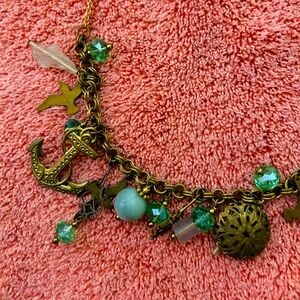 Gold and Green Charm Necklace. 20”